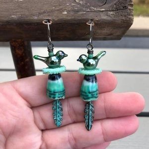 Artisan handmade one of a kind lampwork Birdie earring by Nicola Morse